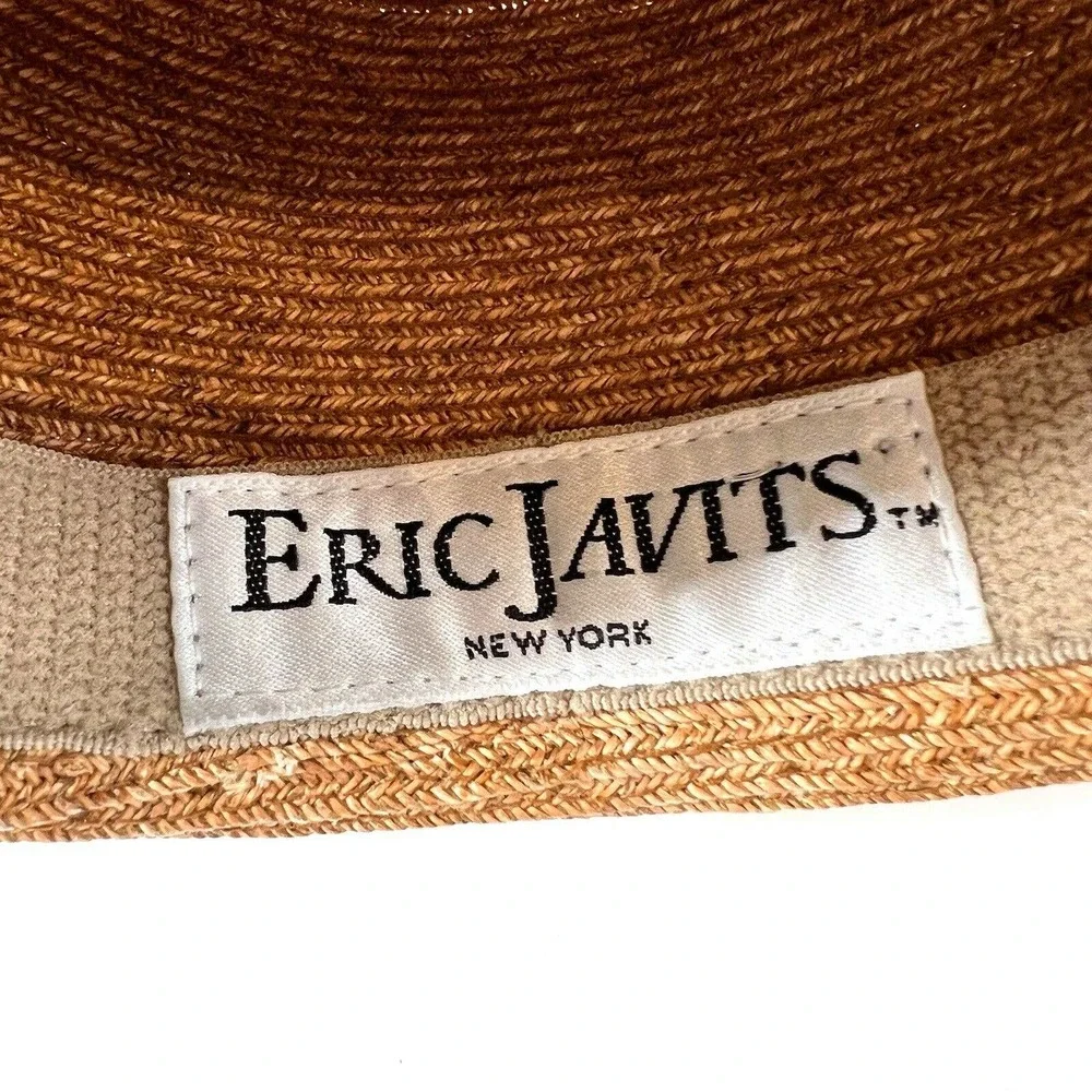 Eric Javits Tan Straw Wide-Brim Hat with Textured Brown Belt